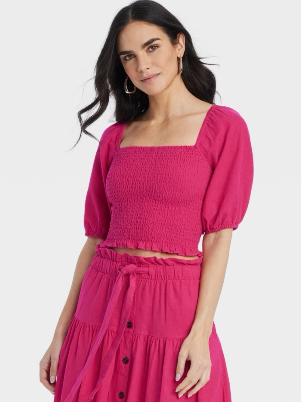 Hot Pink Women’s Off Shoulder Puff Elbow sleeve Blouse Universal Thread